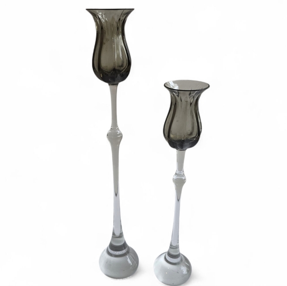 Vintage Other - Vintage Rosenthal Crystal Tulipa Smoke Candlesticks – Set of 2 (10" & 12.5")
